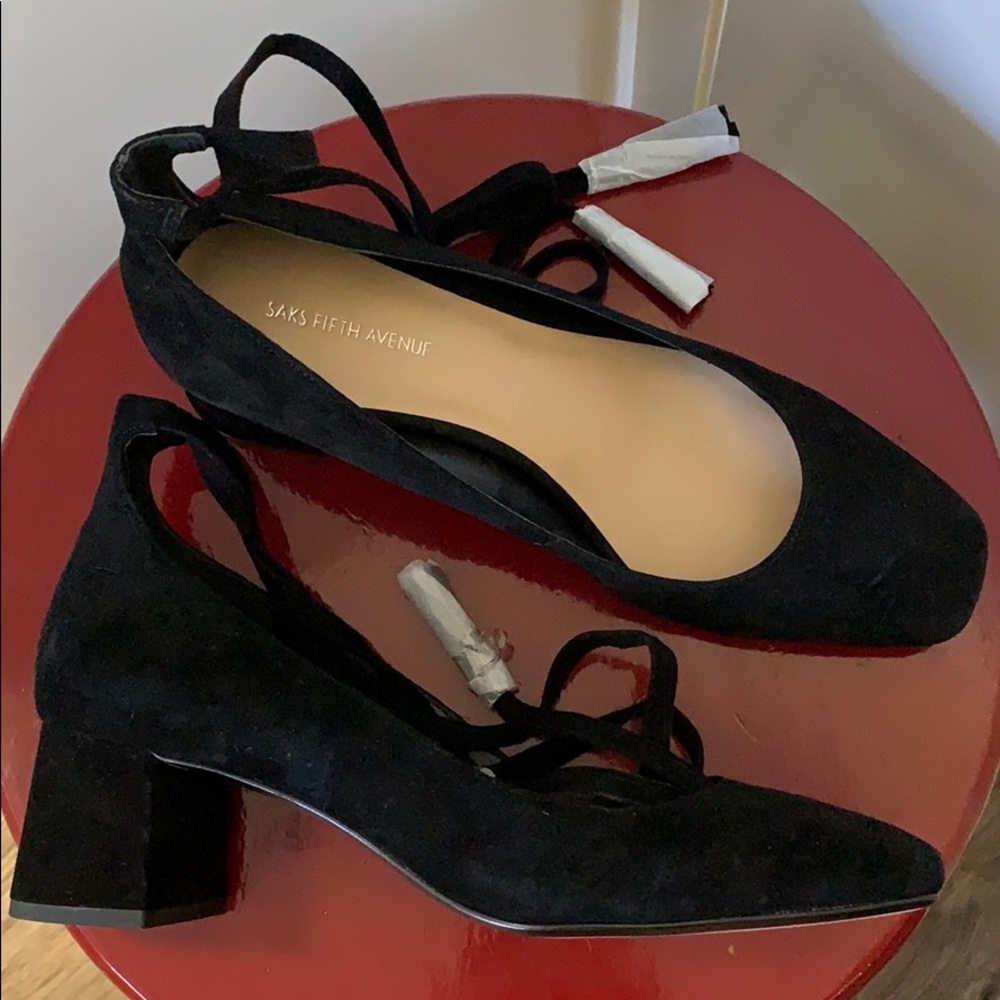 Saks Fifth Avenue black suede heels